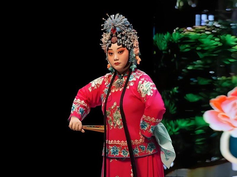 豫剧演出 - 戏曲花旦红袍绣花凤冠舞台表演
