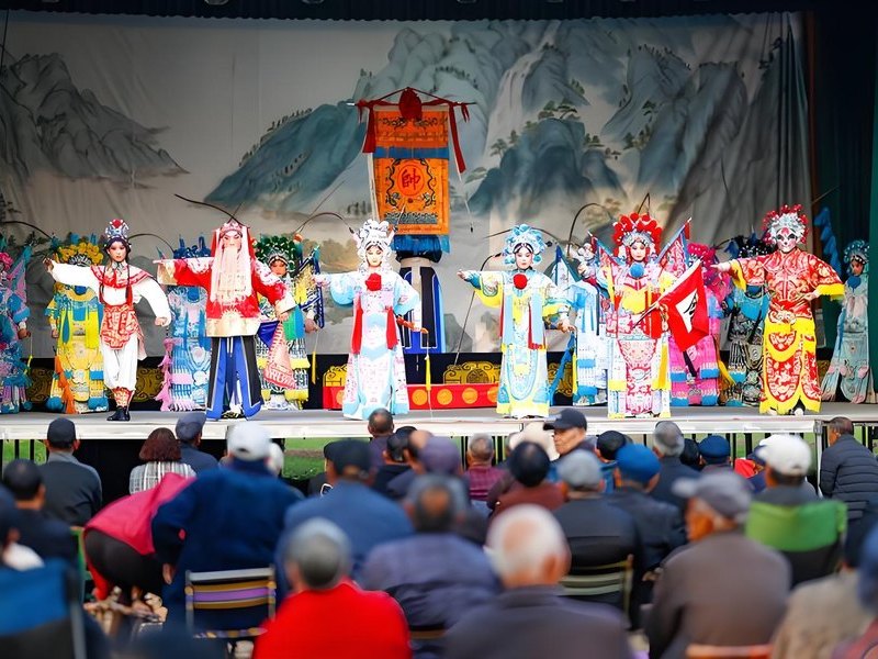 豫剧演出 - 传统戏曲舞台多演员同台演出观众满座
