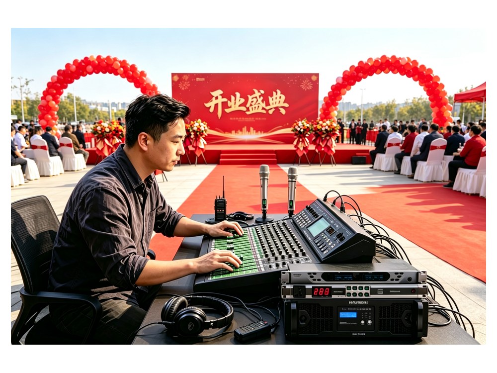 音响师现场操控 室外开业仪式